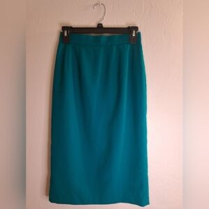Barrie Pace Vintage Teal Pencil Skirt Sz. 4 Made In The US 45% Wool